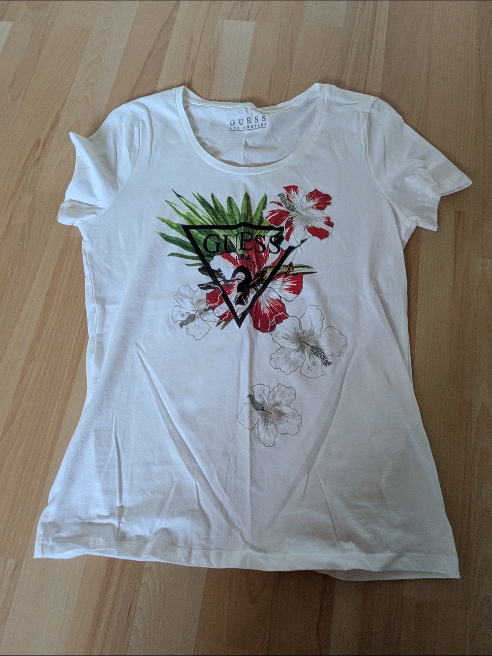 GUESS White Floral Logo Tee
